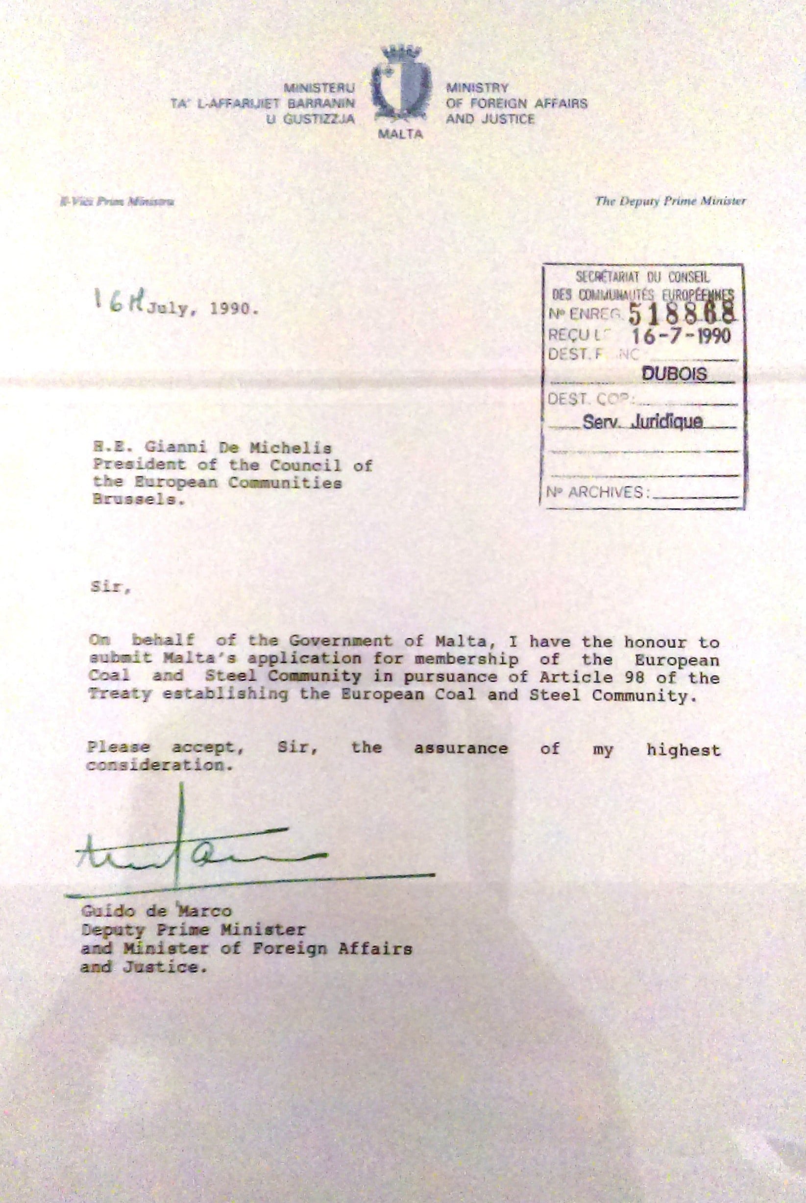 1990, July 16 European Union Application