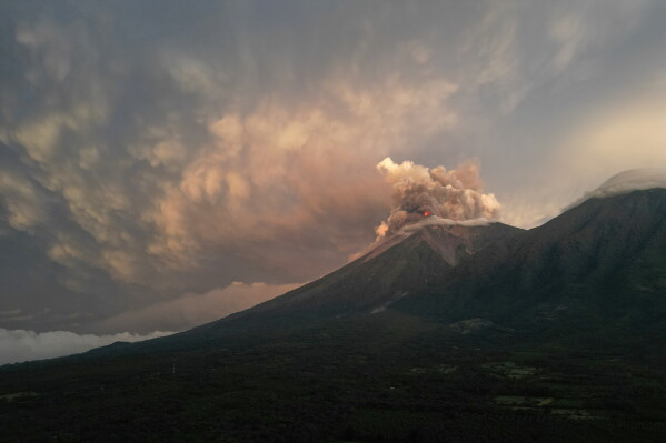 	Volcán de Fuego, continued to erupt, sending ash, lava, and volcanic mudflows down its slopes	